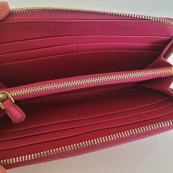 PRADA Authentic Pink Saffiano Leather Logo Wallet Zip Around Large Accordion - Picture 3 of 15
